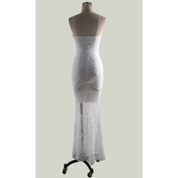 Sheerness Mermaid Party Dress Sexy Floor Length Strapless Elegant Lace Dress Women Vintage Slim White Bride Dresses